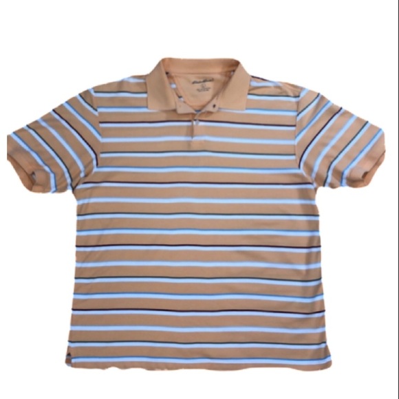 Eddie Bauer Polo Shirt Orange Striped Size Large - Picture 1 of 6